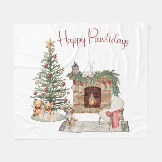Couverture Polaire Happy Pawlidays Chien Design - Cavapoo (Devant (Horizontal))