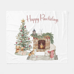 Couverture Polaire Happy Pawlidays Chien Design - Corgi