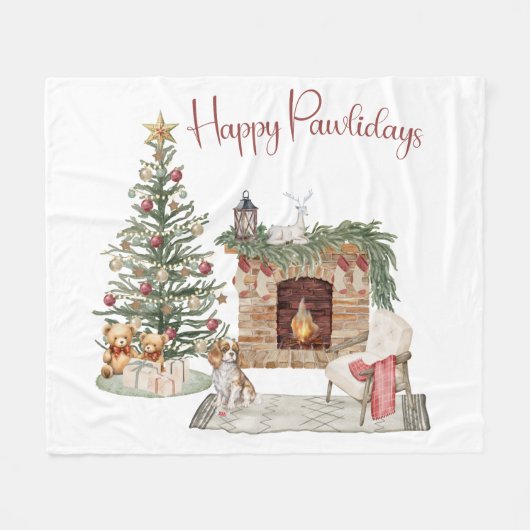 Couverture Polaire Happy Pawlidays Chien Design - King Charles Spanie (Devant (Horizontal))