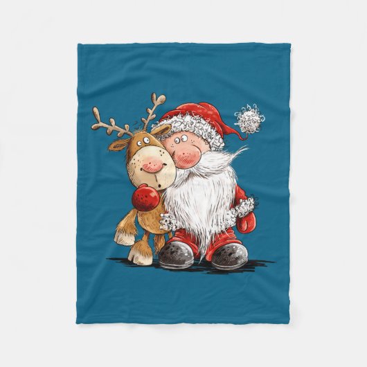 Couverture Polaire Happy Reindeer And Santa Christmas Illustration Pr (Devant)