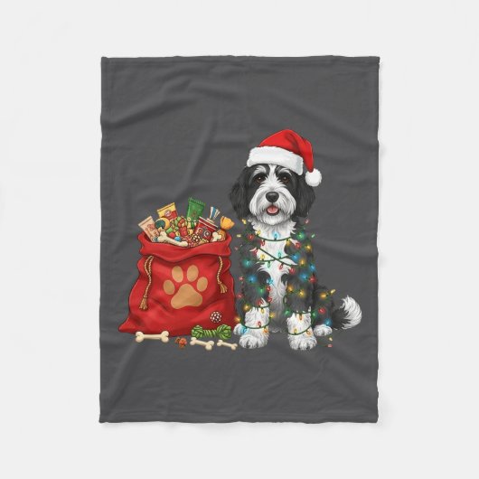 Couverture Polaire Happy Sheepadoodle Christmas Lights Dog Mom Sheepa (Devant)