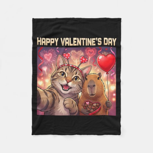 Couverture Polaire Happy Valentines 2026 Cute Cat Capybara Party Art (Devant)