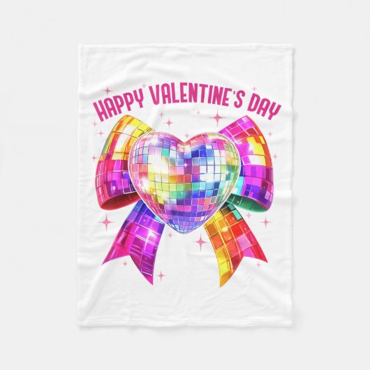 Couverture Polaire Happy Valentine's Day Coquette Disco Ball Heart Gi (Devant)