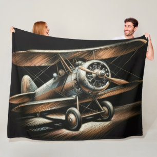 Couverture Polaire Hard Pastel Antique Biplane Avion Avion