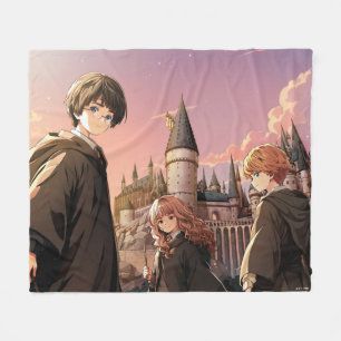 Couverture Polaire HARRY POTTER™ Hermione & Ron HOGWARTS™ Scène d'ani
