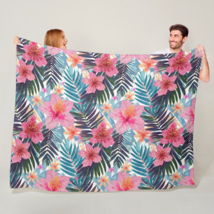 Couverture Polaire Hawaïen Print fleurs d'hibiscus doux