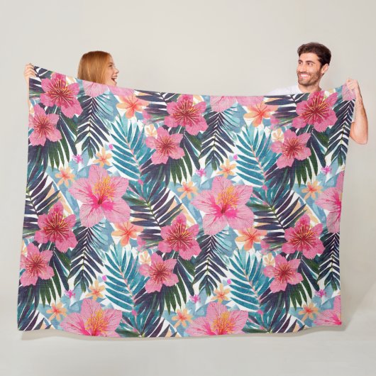 Couverture Polaire Hawaïen Print fleurs d'hibiscus doux (En situation)