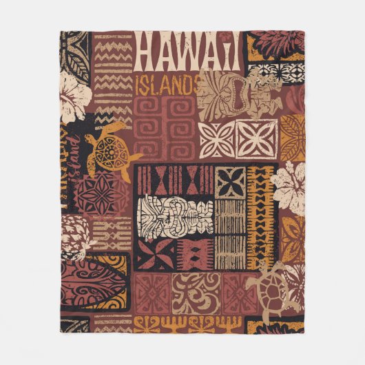 Couverture Polaire Hawaiian Tribal : Vintage Fabric Patchwork (Devant)