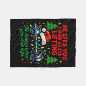 Couverture Polaire He Sees You Lifting Funny Skip Legs Christmas Tee  (Devant (Horizontal))