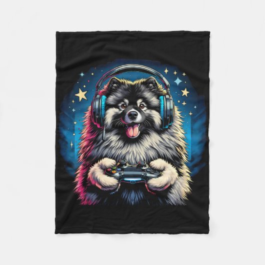 Couverture Polaire Headphone Video Game Keeshond Dog Gaming  (Devant)