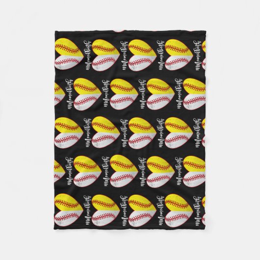 Couverture Polaire Heart Softball Baseball Maman des deux Fête des Mè (Devant)