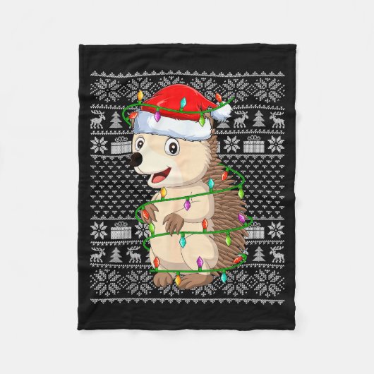 Couverture Polaire Hedgehog Christmas Lights Ugly Sweater Funny Santa (Devant)