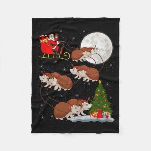 Couverture Polaire Hedgehog Santa Sleigh Flying Funny Magical Christm (Devant)