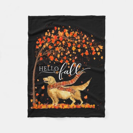 Couverture Polaire Hello Fall Tree Thanksgiving Dog Lover Golden Retr (Devant)