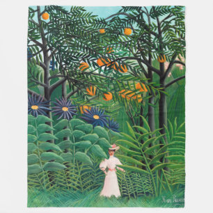 Couverture Polaire Henri Rousseau - Femme marchant dans une forêt exo