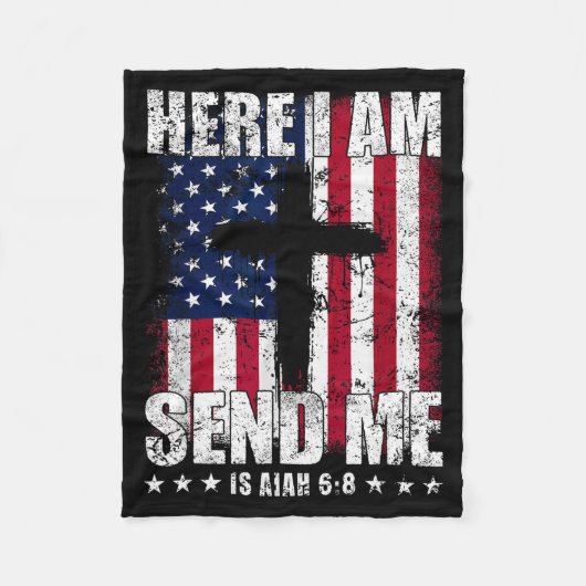 Couverture Polaire Here I Am Send Me American Flag Cross Isaiah 6_8 B (Devant)