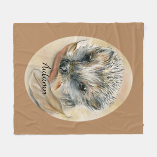 Couverture Polaire Hérisson avec feuilles d'automne Personnalisé (Devant (Horizontal))