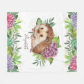 Couverture Polaire Hérisson Floral Mignon de la Forêt Rustique (Devant (Horizontal))