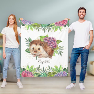 Couverture Polaire Hérisson Floral Mignon de la Forêt Rustique