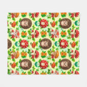 Couverture Polaire Hérisson, Lapin, Champignons et Fleurs Vives (Devant (Horizontal))