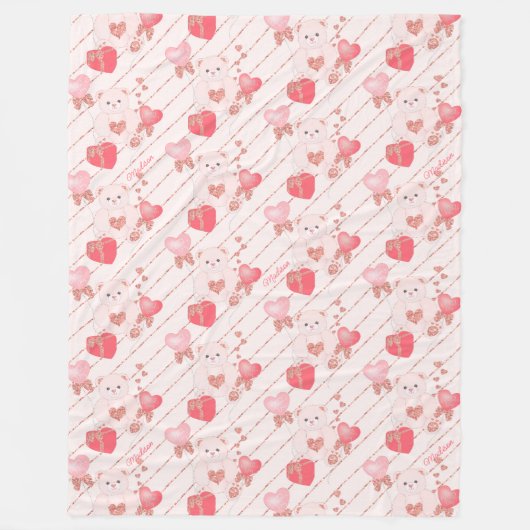 Couverture Polaire Heureuse Sainte-Valentin Teddy Bear Motif sur rose (Devant)