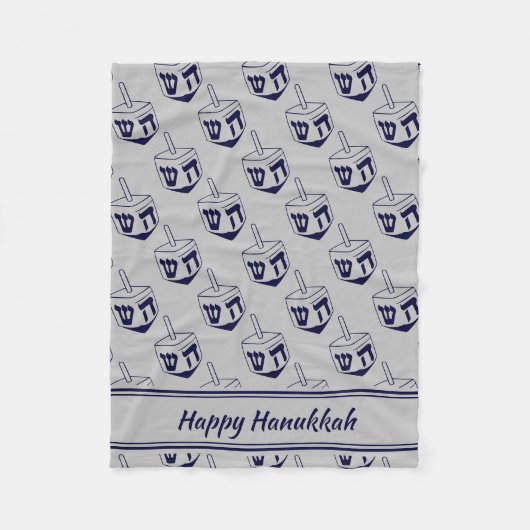 Couverture Polaire HEUREUX HANOUKKA Dreidel Modern SILVER GRAY Navy (Devant)