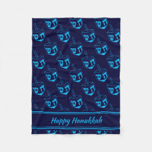 Couverture Polaire HEUREUX HANOUKKA Dreidel NAVY CYAN