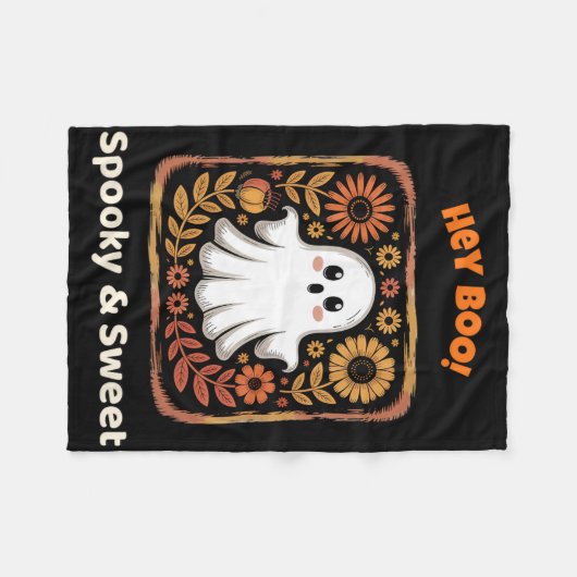 Couverture Polaire Hey Boo Ghost Retro Halloween Éffrayant Mat Octobr (Devant (Horizontal))
