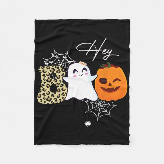 Couverture Polaire Hey Boo mignon Citrouille fantôme face Halloween (Devant)