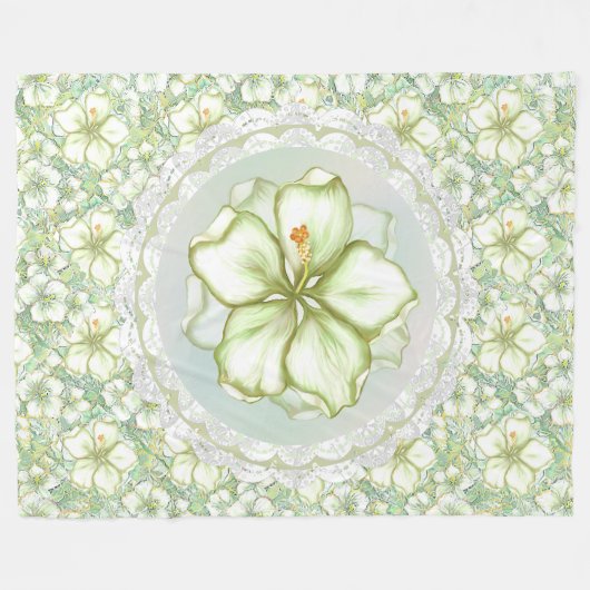 Couverture Polaire Hibiscus & dentelle BLANC (Devant (Horizontal))