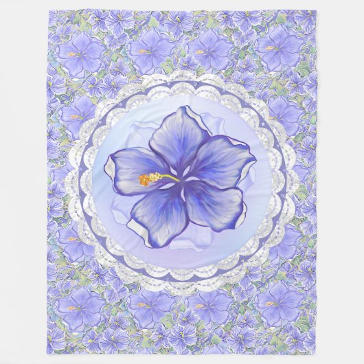 Couverture Polaire Hibiscus & dentelle BLEU (Devant)