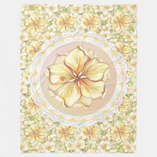 Couverture Polaire Hibiscus & dentelle JAUNE (Devant)