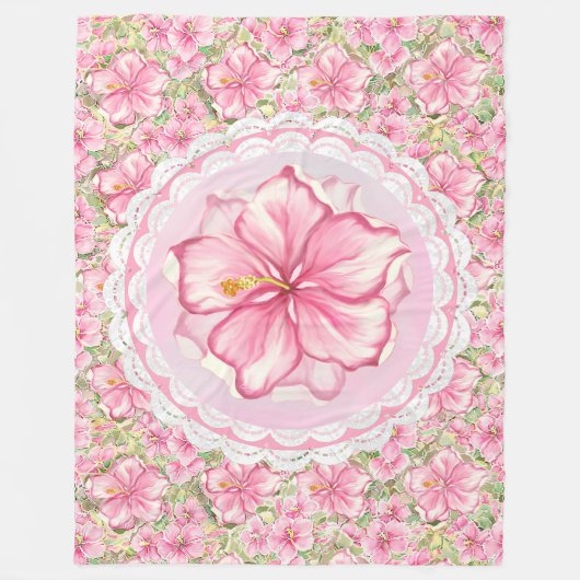 Couverture Polaire Hibiscus & dentelle PINK (Devant)