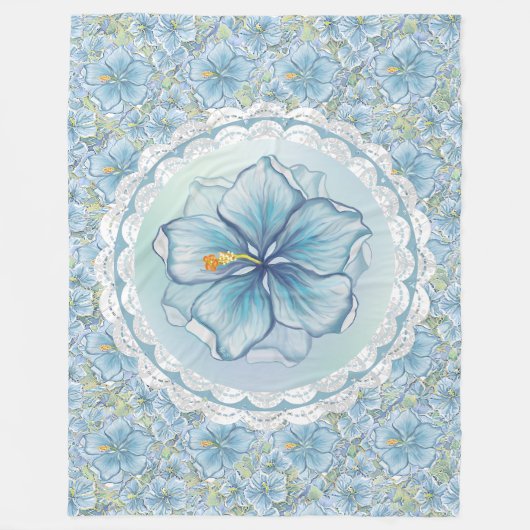Couverture Polaire Hibiscus & dentelle TURQUOISE (Devant)