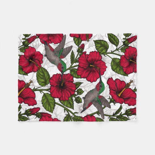 Couverture Polaire Hibiscus et colibris (Devant (Horizontal))