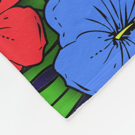 Couverture Polaire Hibiscus Fleurs et Monstera Feuilles (Coin)