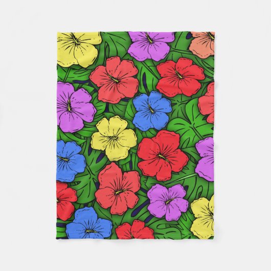 Couverture Polaire Hibiscus Fleurs et Monstera Feuilles (Devant)