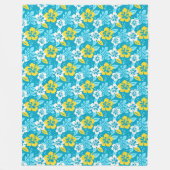 Couverture Polaire Hibiscus hawaïen bleu motif floral (Devant)