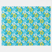 Couverture Polaire Hibiscus hawaïen bleu motif floral (Devant (Horizontal))