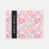Couverture Polaire Hibiscus Rose, Fleurs Roses, Votre Nom (Devant (Horizontal))