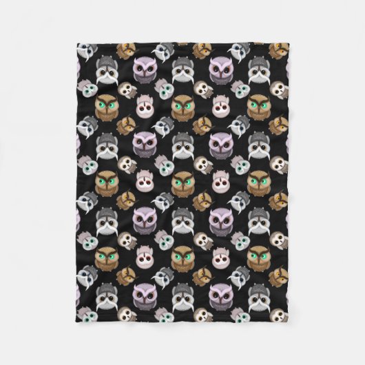 Couverture Polaire Hibou amusant sur fond noir (Devant)