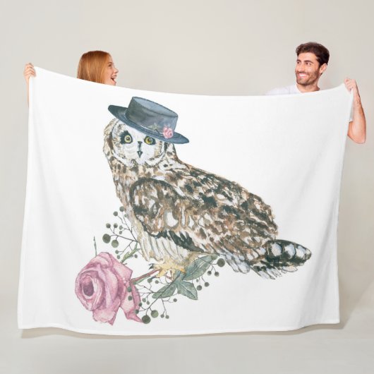 Couverture Polaire Hibou d'aquarelle (En situation)