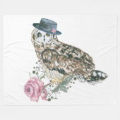 Couverture Polaire Hibou d'aquarelle (Devant (Horizontal))