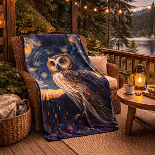 Couverture Polaire Hibou Nuit Étoilée