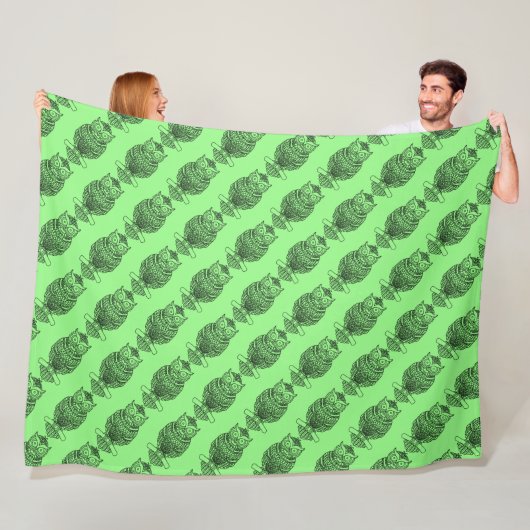 Couverture Polaire Hibou (vert néon) - Plaid en molleton (En situation)