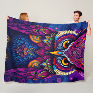 Couverture Polaire Hibou Violet Royal : Art Mystique Majestueux