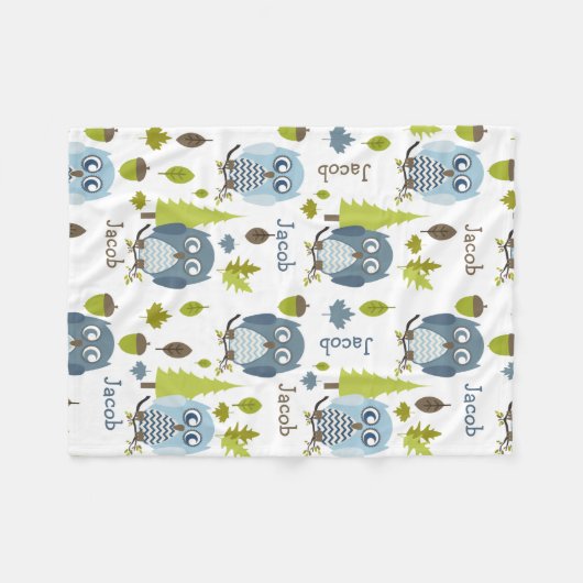 Couverture Polaire Hiboux bleus de Chevron personnalisés (Devant (Horizontal))