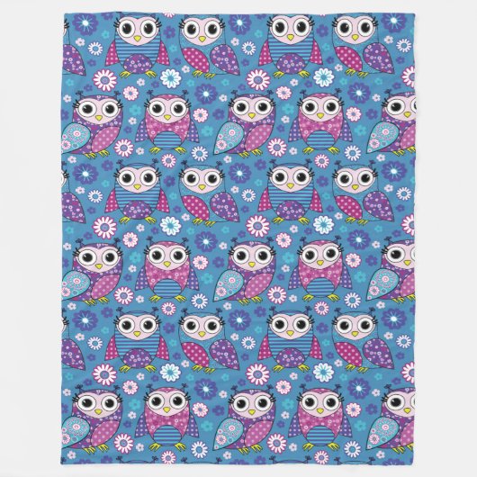 Couverture Polaire Hiboux Mignons Et Fleurs (Devant)