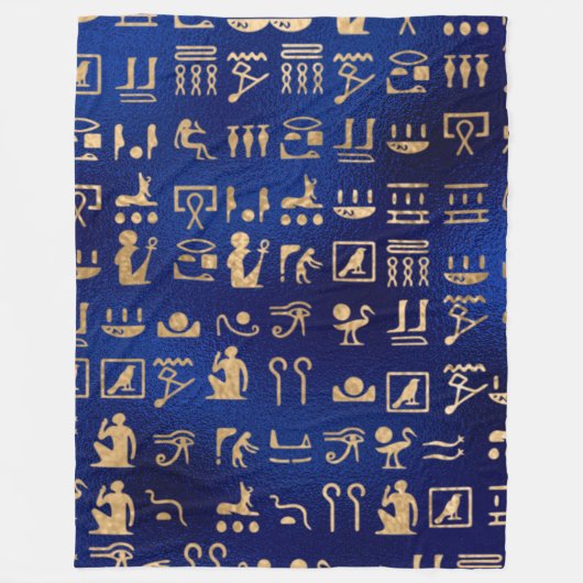Couverture Polaire Hiéroglyphes d'Égypte or sur bleu (Devant)