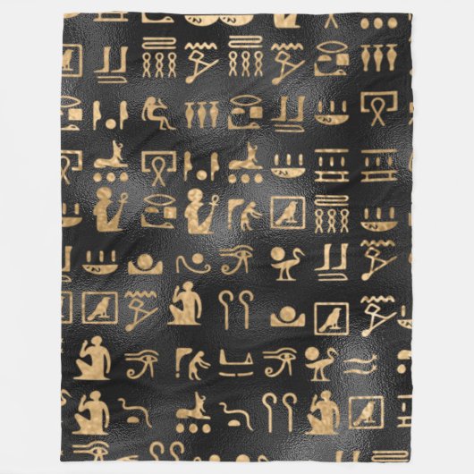 Couverture Polaire Hiéroglyphes d'Égypte or sur noir (Devant)